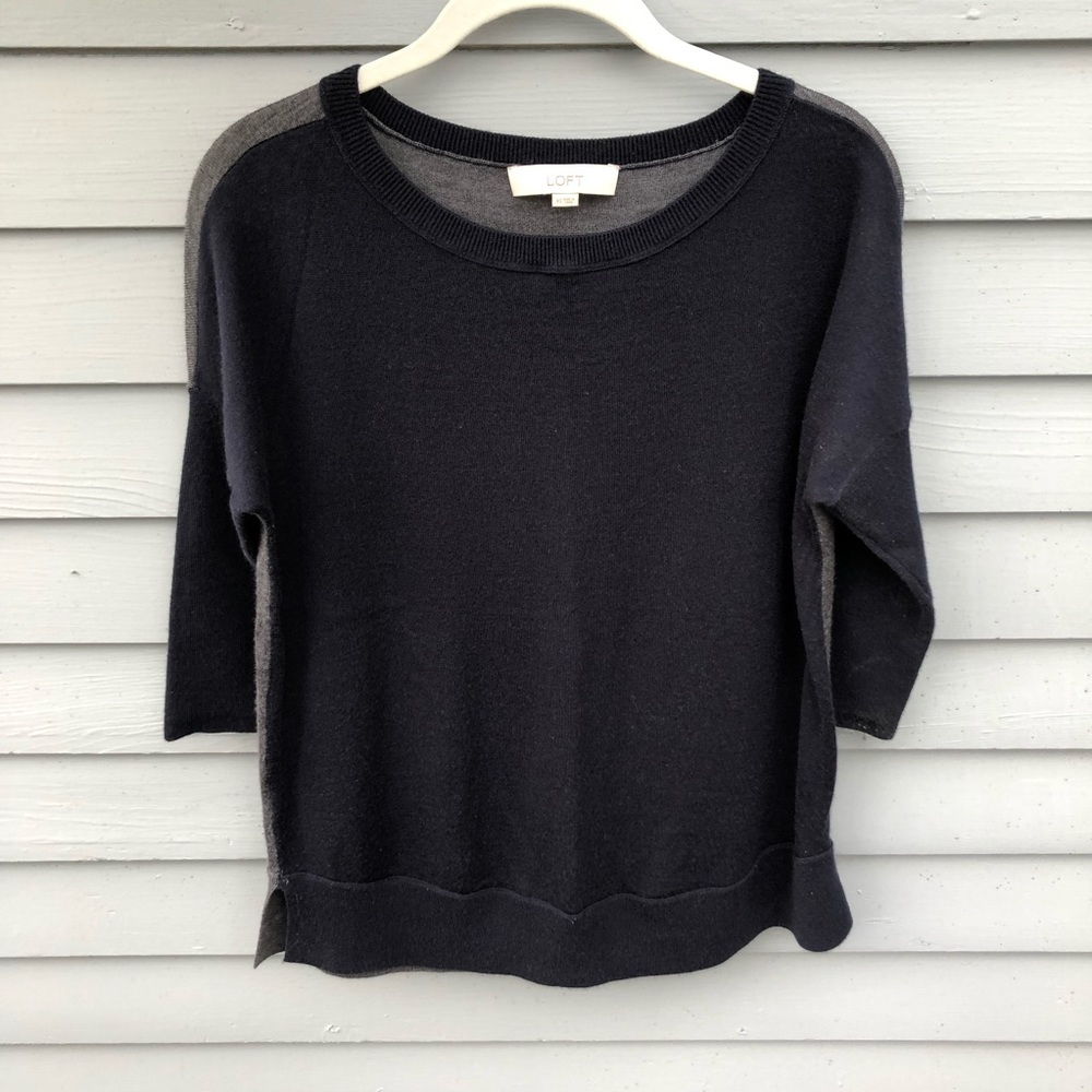 LOFT navy blue and grey color lock sweater